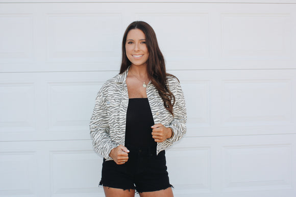 Ivory-Grey Zebra Denim Jacket