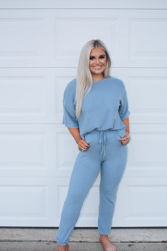 Denim Blue Round Neck Lounge Set