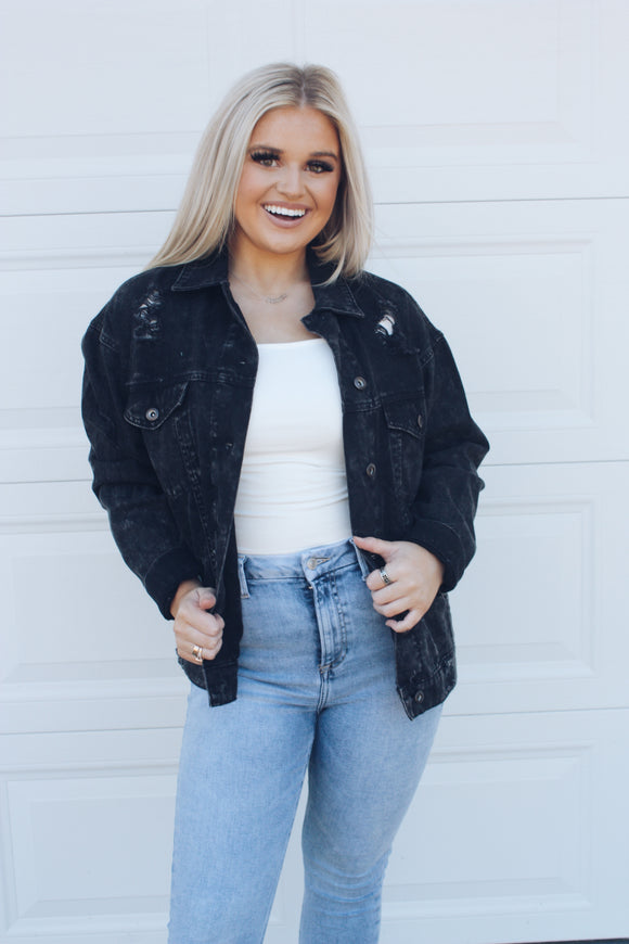 Black Distressed Denim Jacket