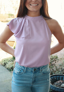 Ruffled Mock Neck Top- Lavender