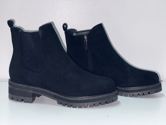 Flat Suede Booties- Black