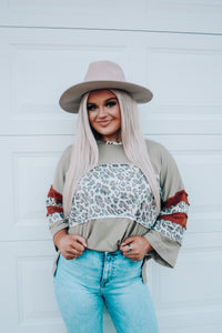 Oversized Leopard Striped Sleeve Top