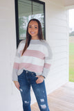 Color Block Stripe Sweater- Grey Mauve