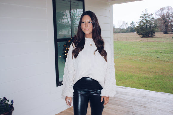 Dotted Sleeve Sweater In Cream White