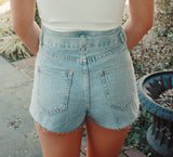 Light Denim Buckle Shorts