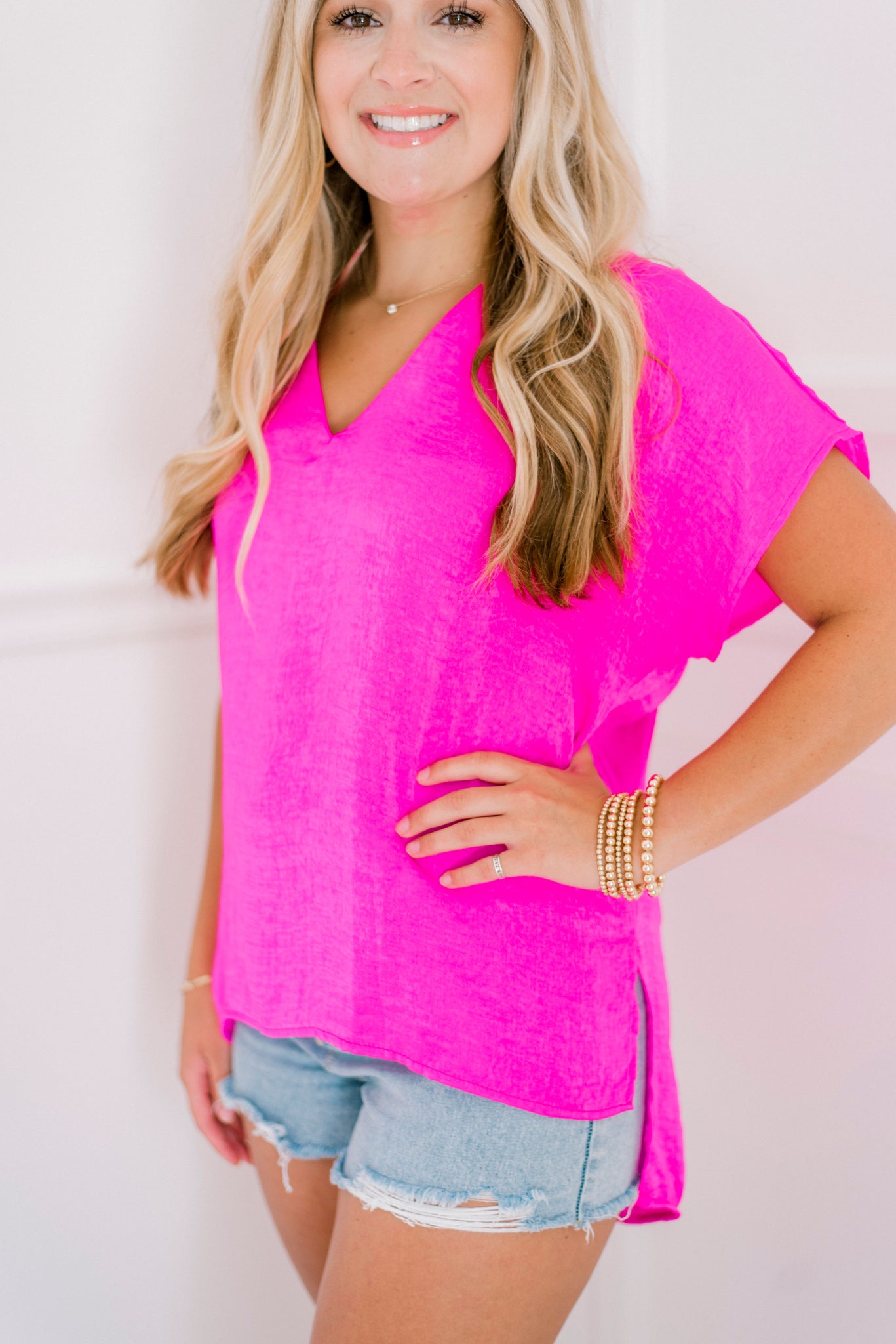 Fuchsia Satin Top – Pinkandpearlyboutique