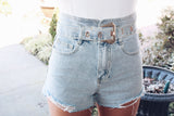 Light Denim Buckle Shorts