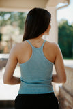 Fitted Ribbed Blue Tank