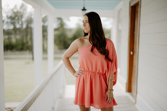 Coral One Shoulder Dress