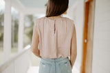 On The Go Satin Padded Shoulder Top- Blush