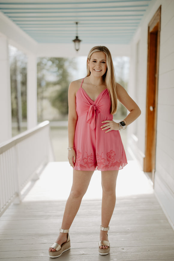 Always On My Mind Hot Pink Tie Romper