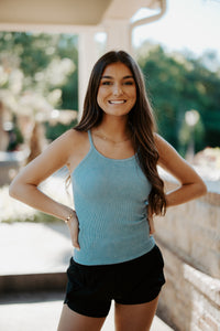 Fitted Ribbed Blue Tank