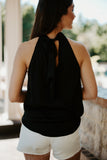 Around The Neck Black Satin Top