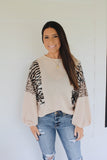 Animal Print Puff Top- Beige